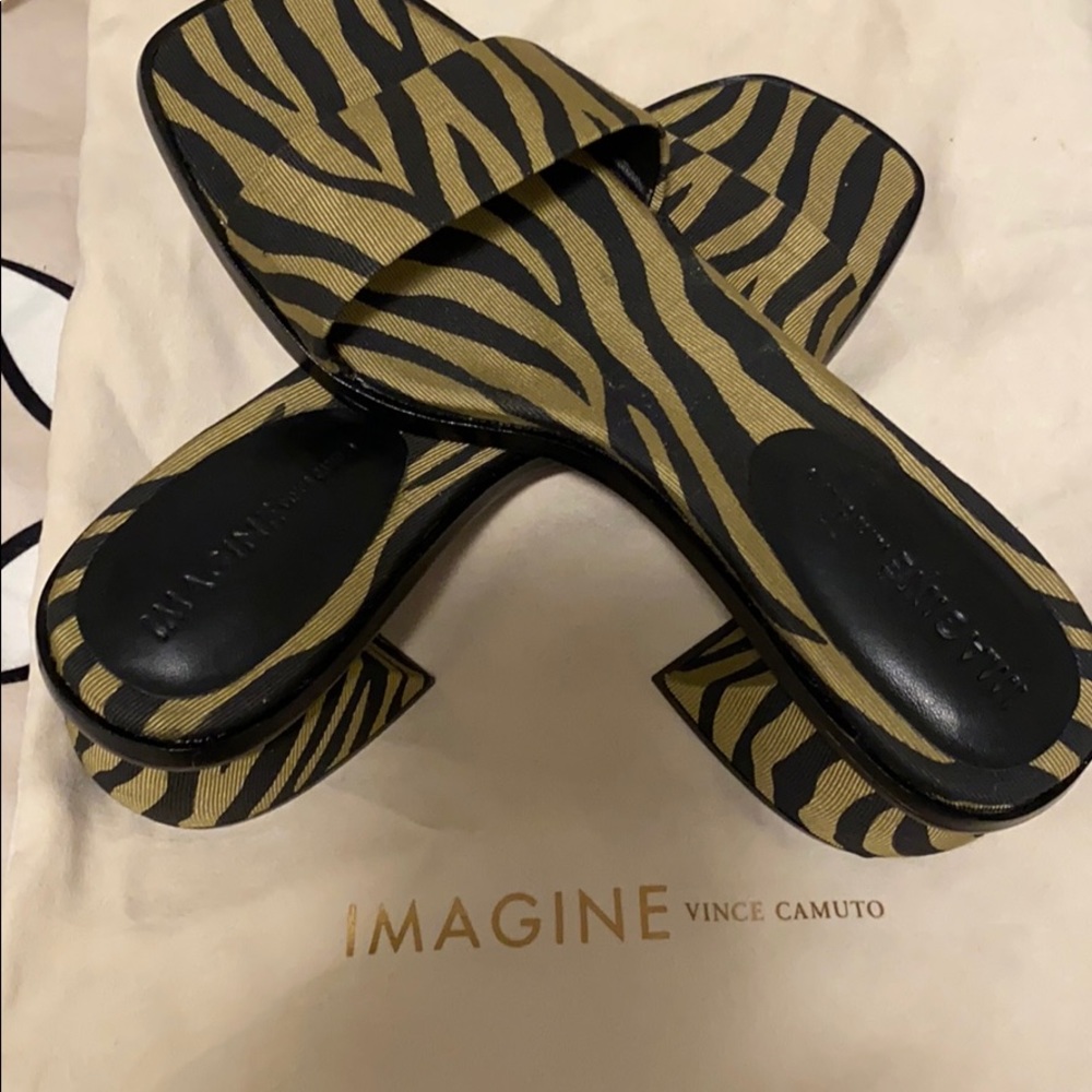 Vince Camuto Imagine Zebra-Print Slide Sandals - Black & Gold